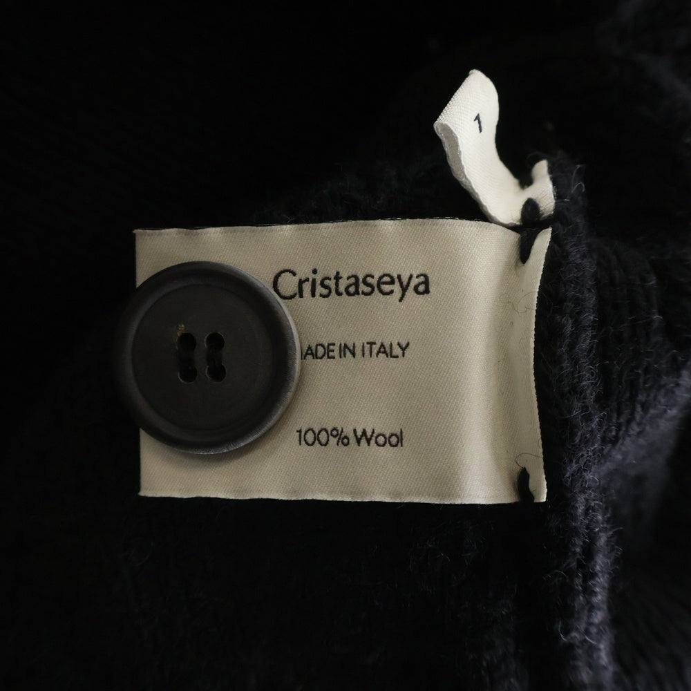 CristaSeya(クリスタセヤ) ヘリンボーン ウール ニット カーディガン ブラック