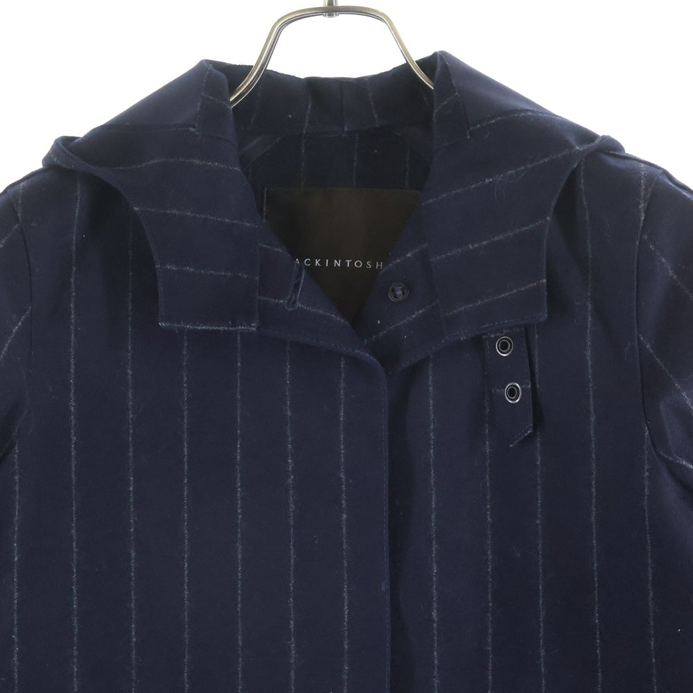 MACKINTOSH(マッキントッシュ) ×FOX BROTHERS フォックスブラザーズ ウール ストライプ フーデッドロングコート ネイビー