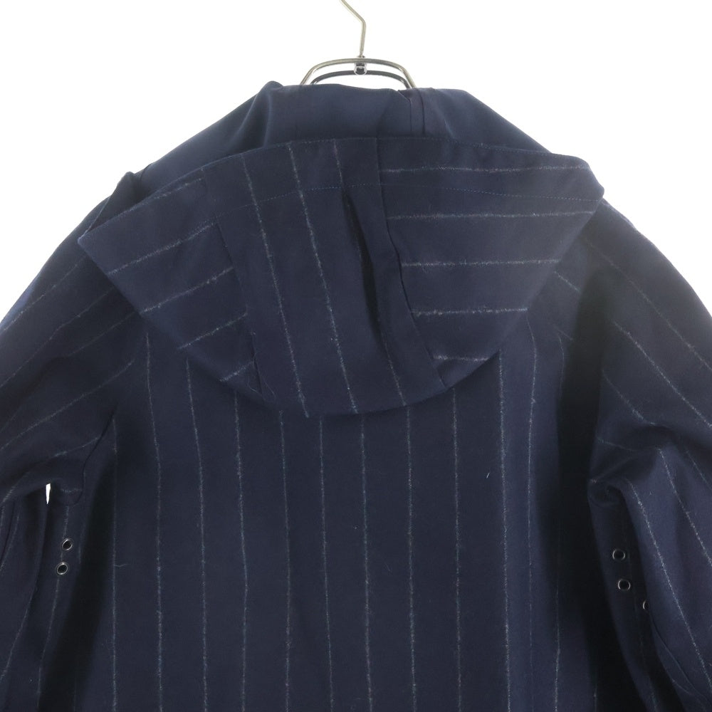 MACKINTOSH(マッキントッシュ) ×FOX BROTHERS フォックスブラザーズ ウール ストライプ フーデッドロングコート ネイビー