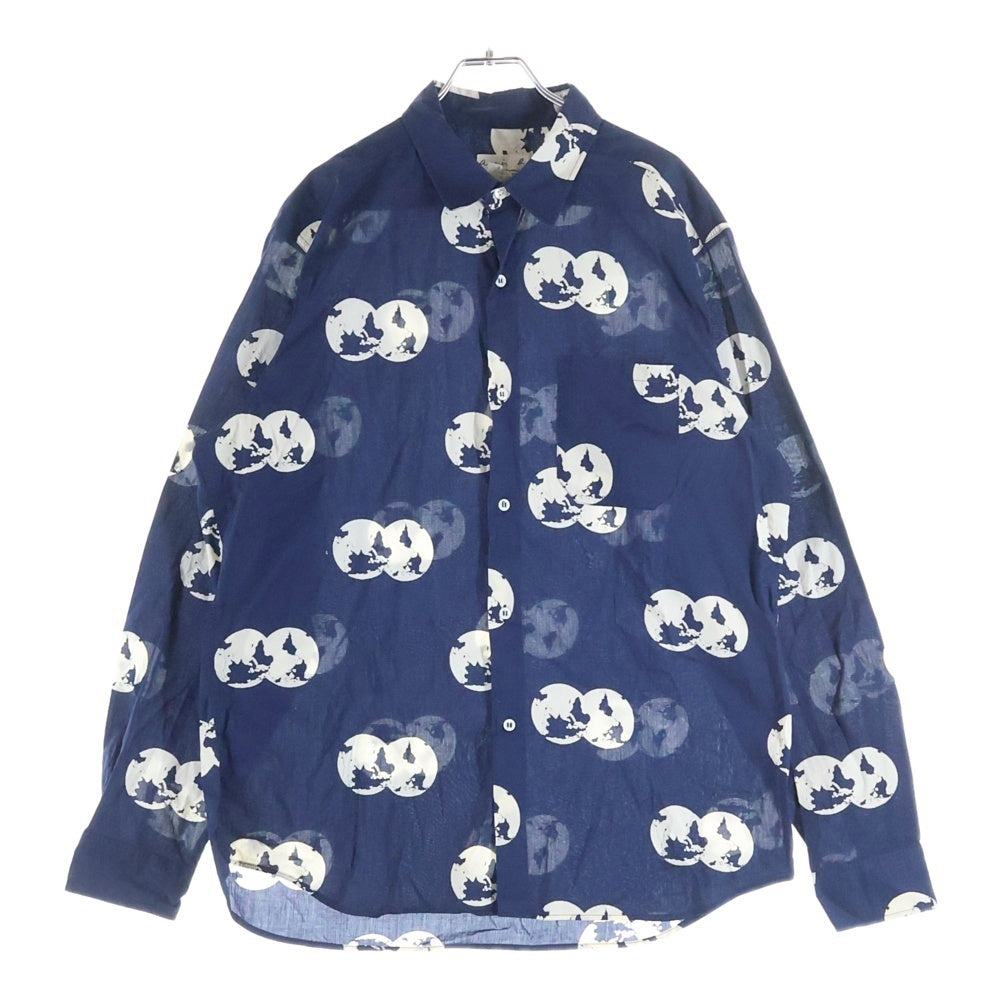agnes b. homme(アニエスベーオム) 80-90S VINTAGE ヴィンテージ 総柄 コットン 長袖シャツ ネイビー