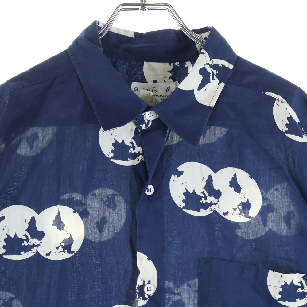 agnes b. homme(アニエスベーオム) 80-90S VINTAGE ヴィンテージ 総柄 コットン 長袖シャツ ネイビー
