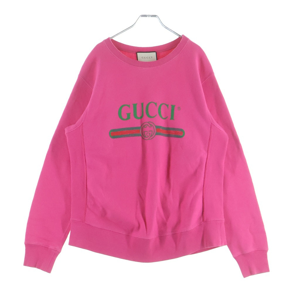 GUCCI(グッチ) ヴィンテージロゴプリント ユーズド加工 クルーネック プルオーバー スウェット トレーナー ピンク 468809 X5R35