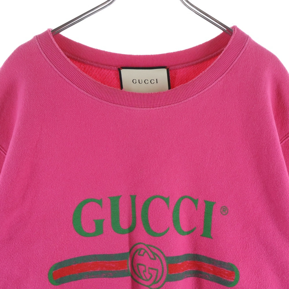 GUCCI(グッチ) ヴィンテージロゴプリント ユーズド加工 クルーネック プルオーバー スウェット トレーナー ピンク 468809 X5R35