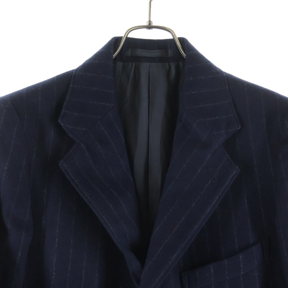 JUN MIKAMI(ジュンミカミ) ウール チョークストライプ ノッチドラペル シングルテーラードジャケット ネイビー