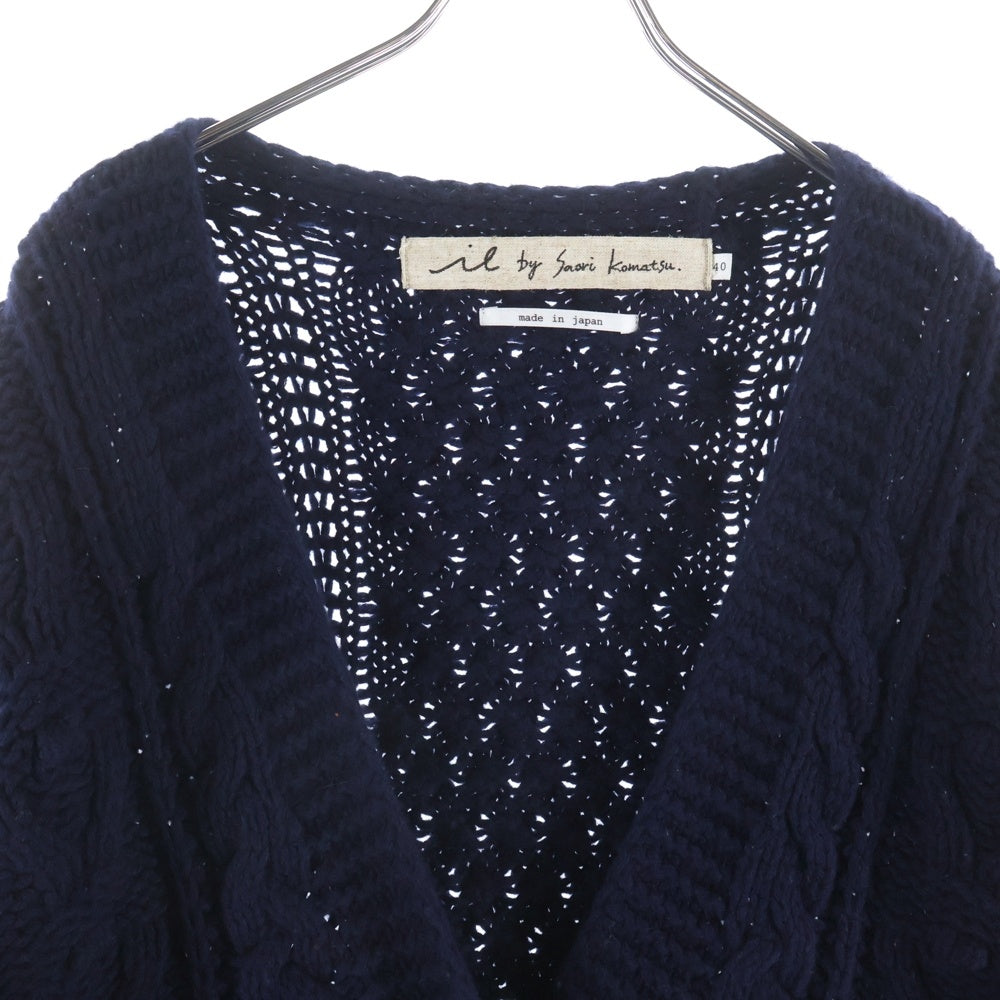 NO BRAND(ノーブランド) il by saori komatsu アイエルバイサオリコマツ 日本製 ファーデザイン ウールニット カーディガン ネイビー レディース 174-402