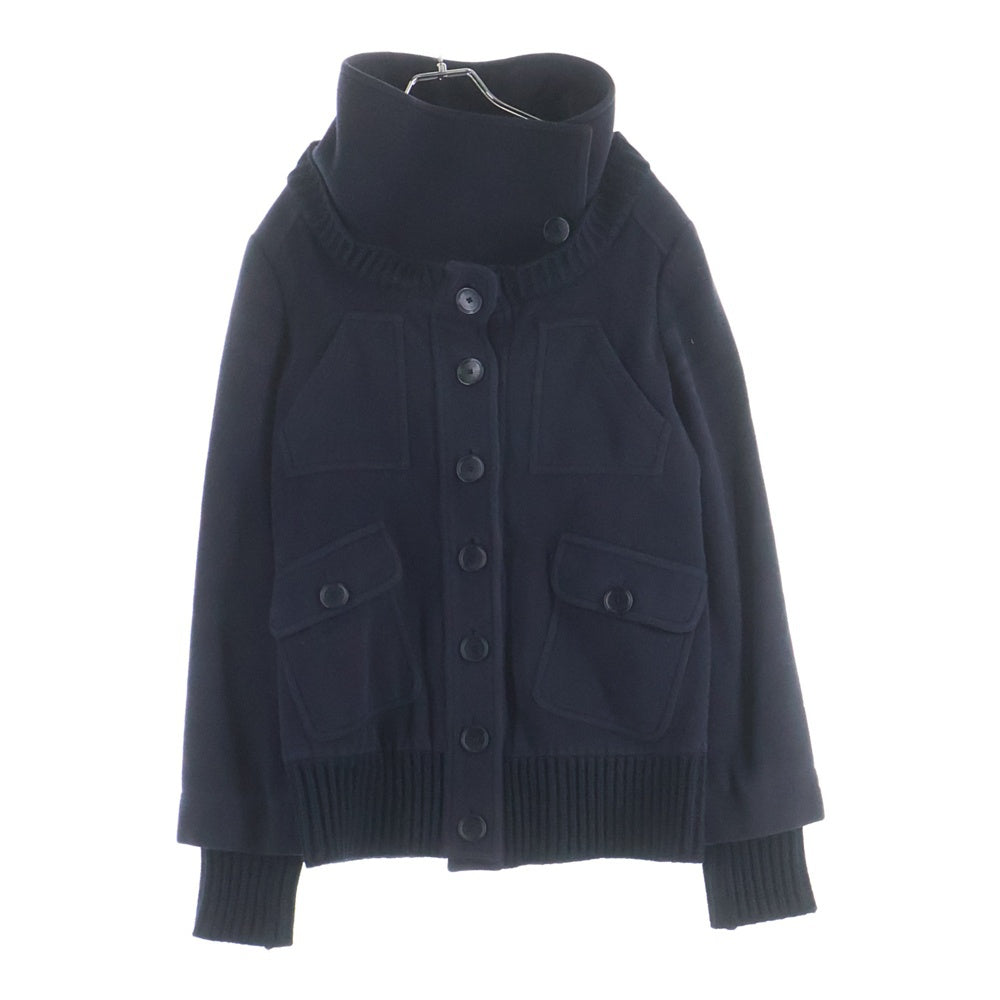 NO BRAND(ノーブランド) PATRIZIA PEPE パトリツィアペペ イタリア製 ウールアンゴラ マルチポケットデザイン スタンドカラーブルゾン ジャケット ネイビー レディース 6119M
