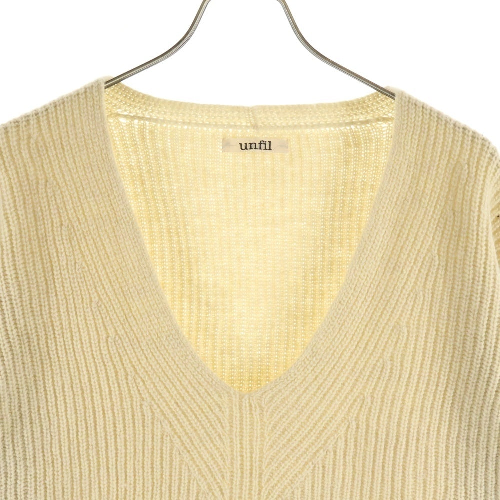 NO BRAND(ノーブランド) UNFIL アンフィル スーパーファイン ラムズウール リブニット Vネックセーター ベージュ レディース WHFL-UW125