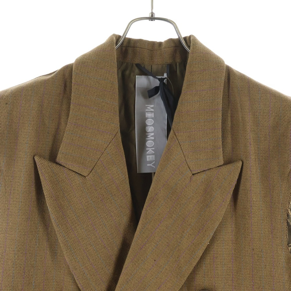 MIOSMOKEY(ミオズモーキー) 22AW STRIPE CUT OFF DB GILET ストライプ カットオフ ダブルブレスト ロングジレベスト レディース ブラウン 222VE002F-A