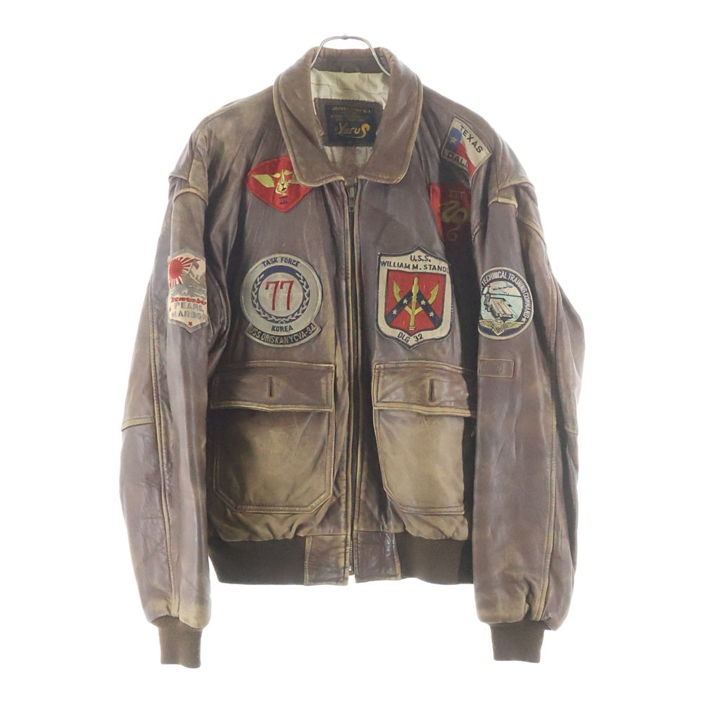 NO BRAND(ノーブランド) XERUS (クセルス) TYPE G-1 ジップアップ レザーフライトジャケット ブラウン