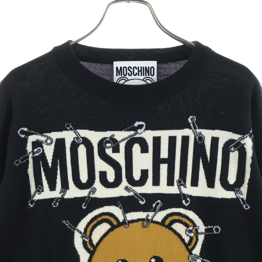 MOSCHINO(モスキーノ) ウール フロントベアーエンブロイダリー クルーネック ニットスウェット セーター ブラック QL0233100