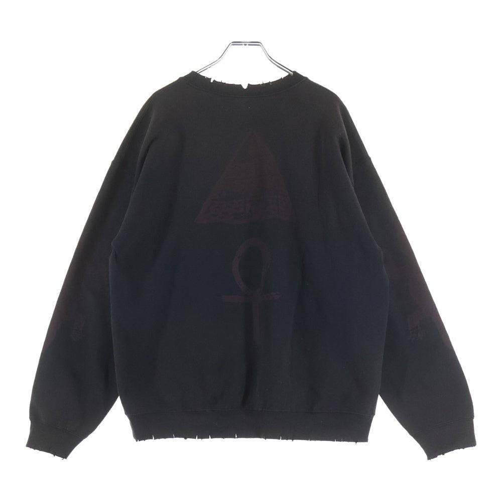 Sasquatchfabrix.(サスクワッチファブリックス) EGYPT PRINT VINTAGE SWEATSHIRT エジプト プリント ヴィンテージ プルオーバー スウェットシャツ ブラック 23SS-CSS-002
