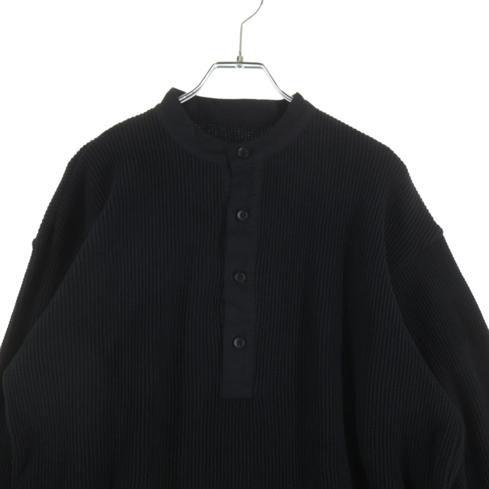 ISAMU KATAYAMA BACKLASH(イサムカタヤマバックラッシュ) BD TOP WAFFLE HENLEY NECK L/S TOPS GARMENT-DYED 強撚コットンワッフルヘンリーネック ロングスリーブカットソー ブラック 2139-01