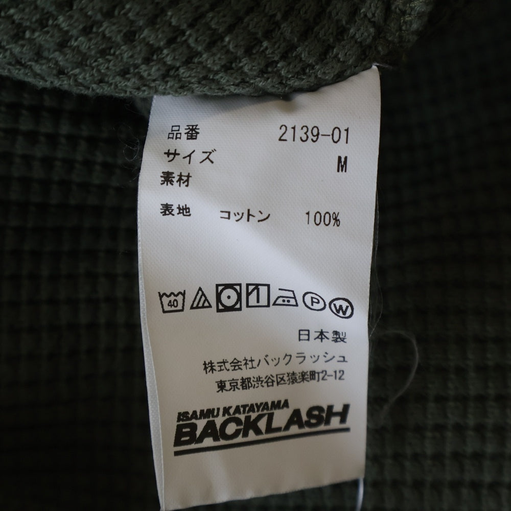 ISAMU KATAYAMA BACKLASH(イサムカタヤマバックラッシュ) BD TOP WAFFLE HENLEY NECK L/S TOPS GARMENT-DYED 強撚コットンワッフルヘンリーネック ロングスリーブカットソー カーキ 2139-01