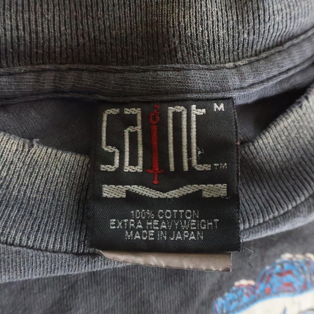SAINT MICHAEL(セントマイケル) 25AW BODYN SOUL SS TEE ヴィンテージ加工 フロントプリントTシャツ 半袖クルーネックカットソー グレー SM-HR1-0000-014