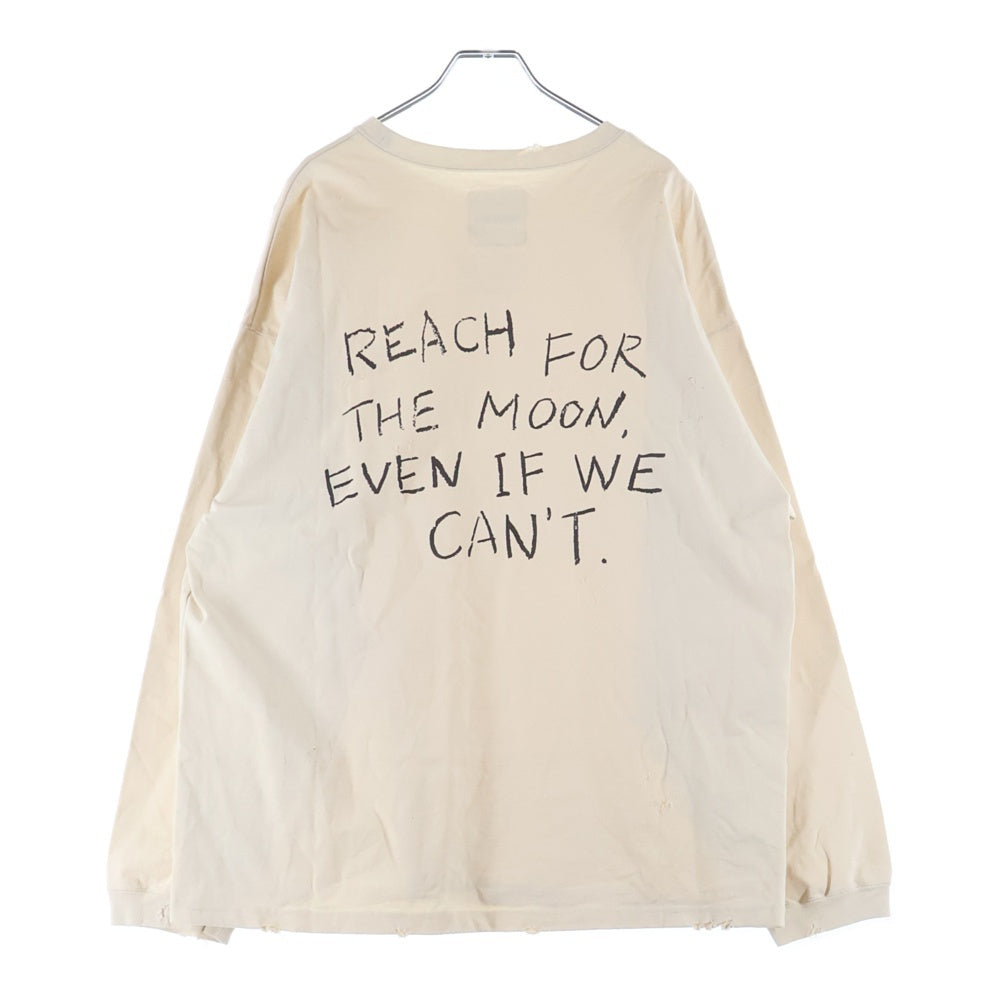 ISAMU KATAYAMA BACKLASH(イサムカタヤマバックラッシュ) 24SS ×RESURRECTION レザレクション コットン天竺製品染 ダメージ加工Tシャツ 長袖クルーネックカットソー ベージュ RES-2111-02
