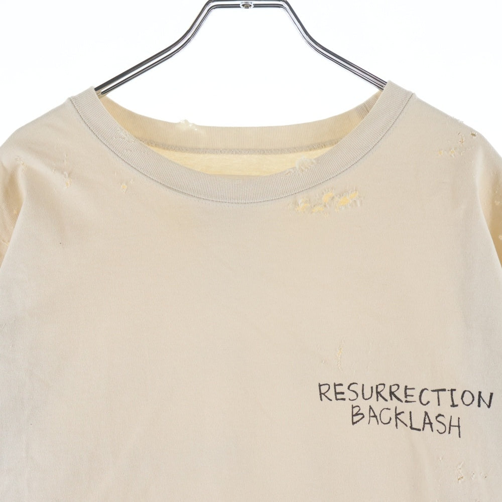 ISAMU KATAYAMA BACKLASH(イサムカタヤマバックラッシュ) 24SS ×RESURRECTION レザレクション コットン天竺製品染 ダメージ加工Tシャツ 長袖クルーネックカットソー ベージュ RES-2111-02