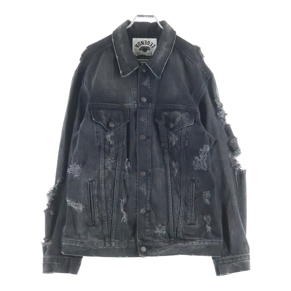 LEGENDA(レジェンダ) ダメージ加工 バックスカルプリント デニムジャケット ブラック LEJ108