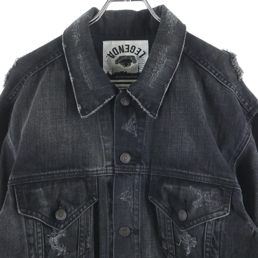 LEGENDA(レジェンダ) ダメージ加工 バックスカルプリント デニムジャケット ブラック LEJ108