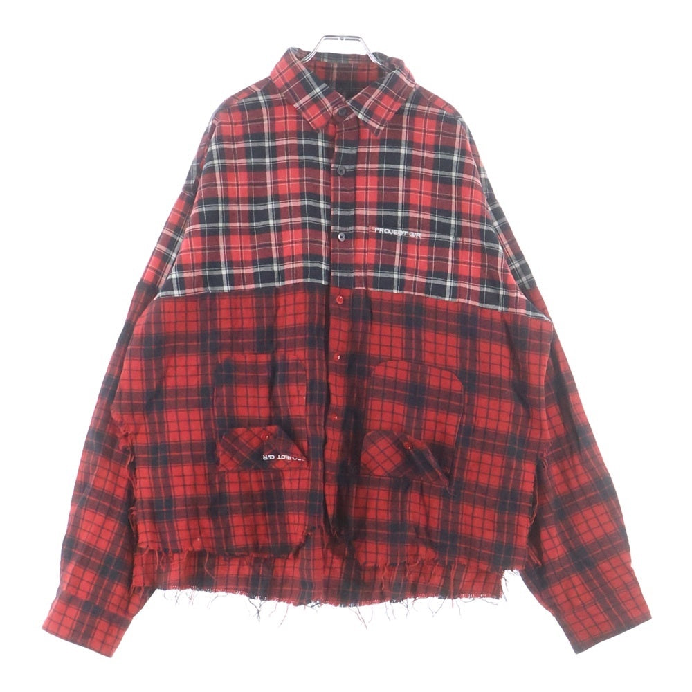 PROJECT G/R(プロジェクトジーアール) UPSIDE-DOWN CHECKED SHIRTS アップサイドダウン 再構築 ドッキング チェック長袖シャツ レッド