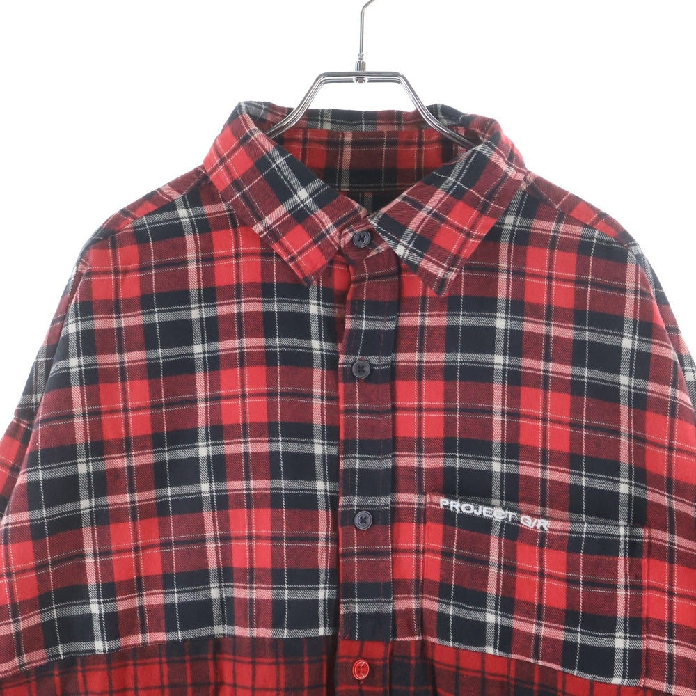 PROJECT G/R(プロジェクトジーアール) UPSIDE-DOWN CHECKED SHIRTS アップサイドダウン 再構築 ドッキング チェック長袖シャツ レッド
