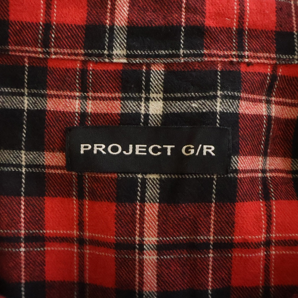 PROJECT G/R(プロジェクトジーアール) UPSIDE-DOWN CHECKED SHIRTS アップサイドダウン 再構築 ドッキング チェック長袖シャツ レッド