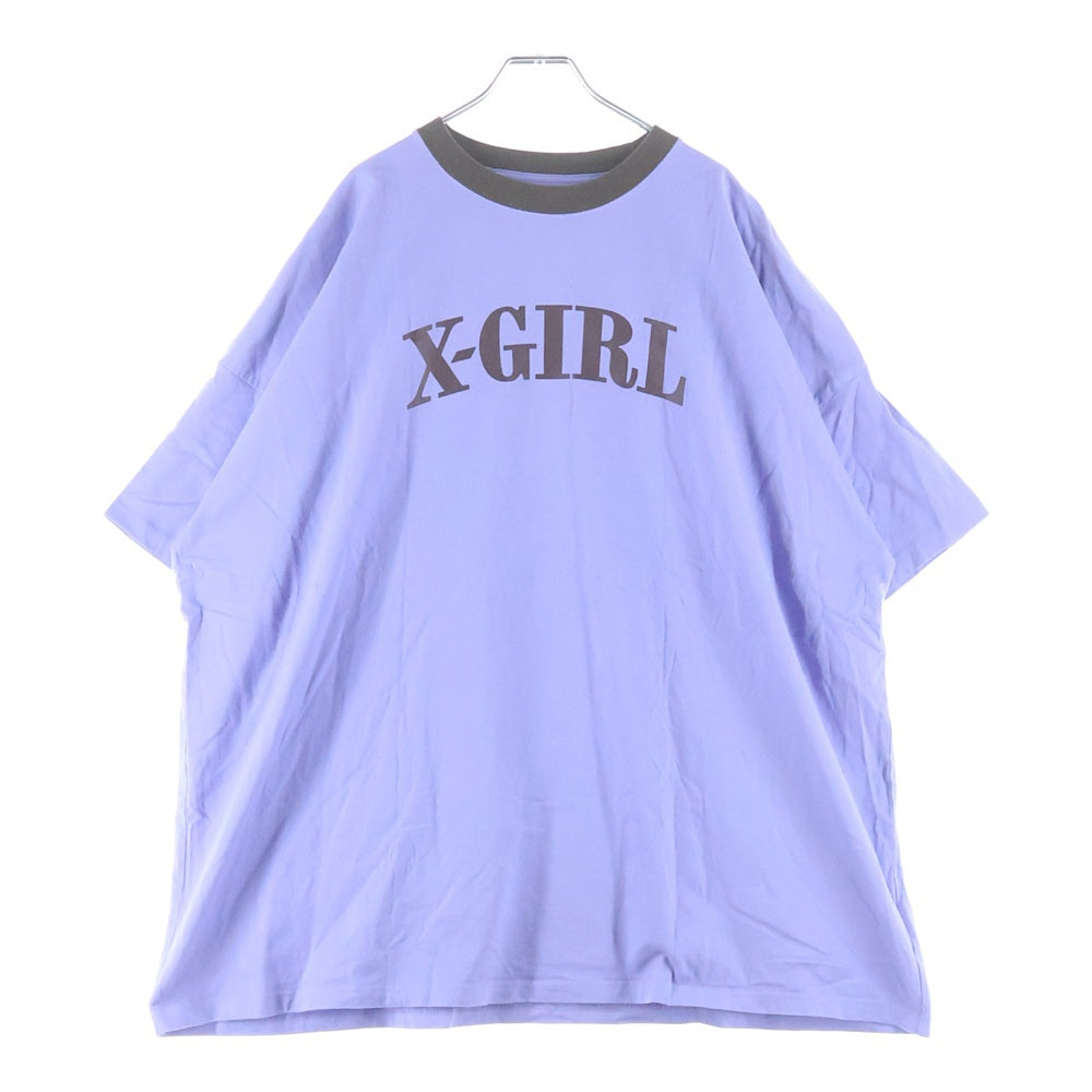 X-GIRL(エックスガール) RINGER S/S BIG TEE DRESS ネックリンガー オーバーサイズ 半袖Tシャツ カットソー パープル レディース 105232041011