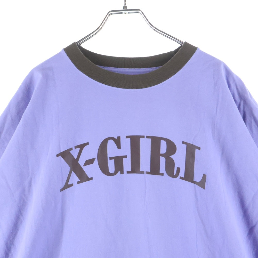 X-GIRL(エックスガール) RINGER S/S BIG TEE DRESS ネックリンガー オーバーサイズ 半袖Tシャツ カットソー パープル レディース 105232041011