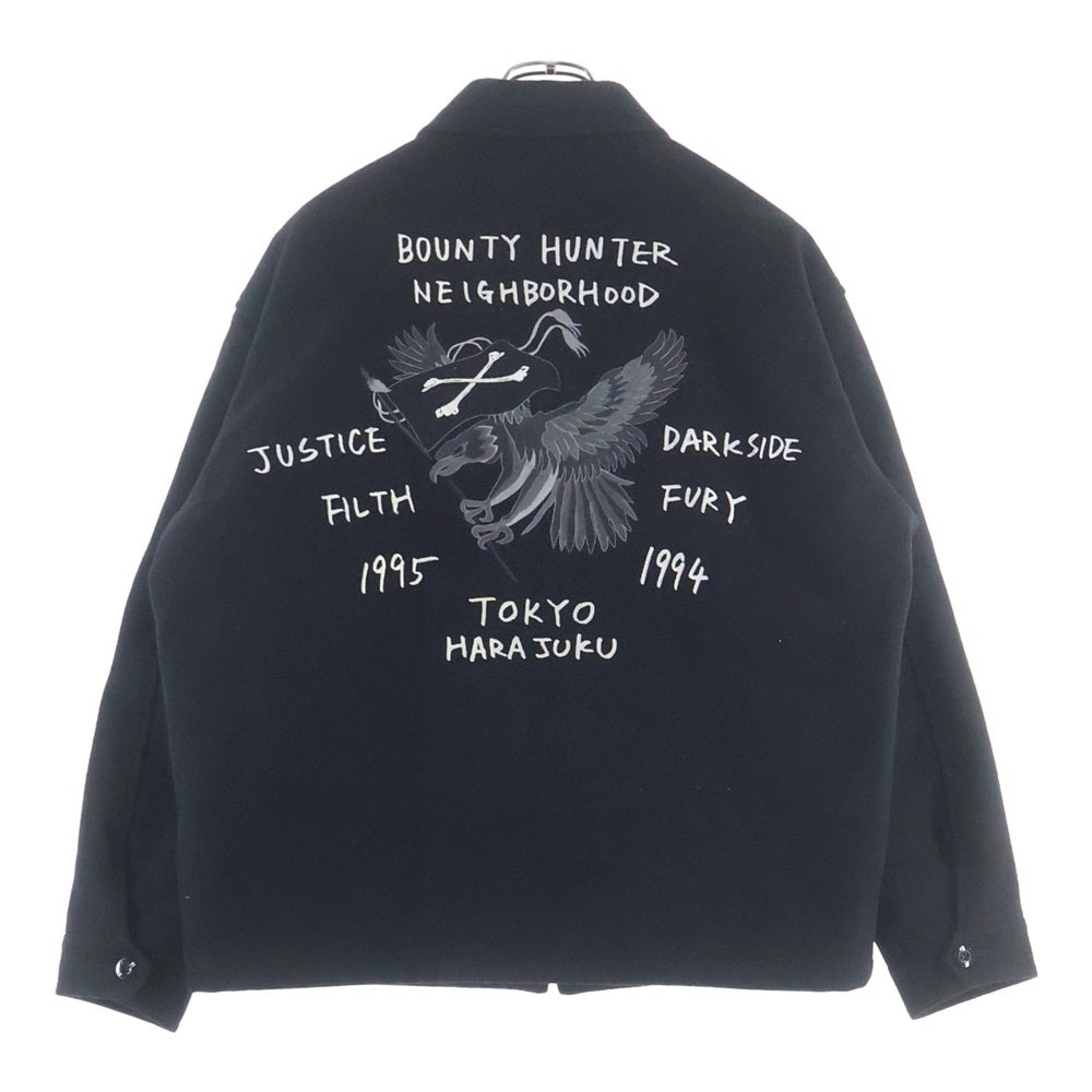 NEIGHBORHOOD(ネイバーフッド) 22AW xBOUNTY HUNTER 限定 SOUVENIR JACKET スーベニアジャケット バック刺? メルトンウール ジャケット ブラック 222AQBHN-JKM01S