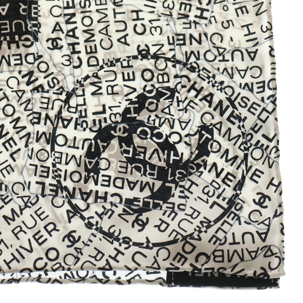 CHANEL(シャネル) イタリア製 モノクロロゴ ココマーク シルク 大判スカーフ ホワイト/ブラック レディース