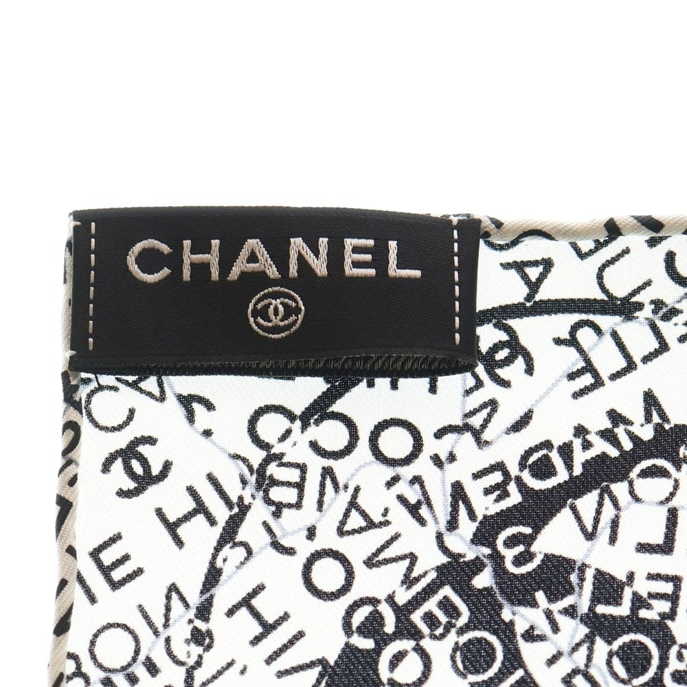 CHANEL(シャネル) イタリア製 モノクロロゴ ココマーク シルク 大判スカーフ ホワイト/ブラック レディース
