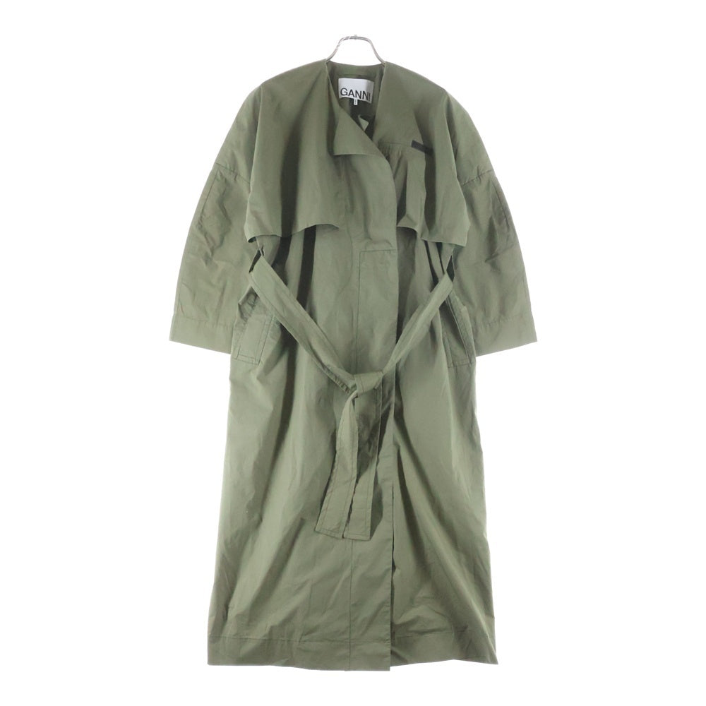 GANNI(ガニー) オーガニックコットン ノーカラー トレンチコート レディース カーキ