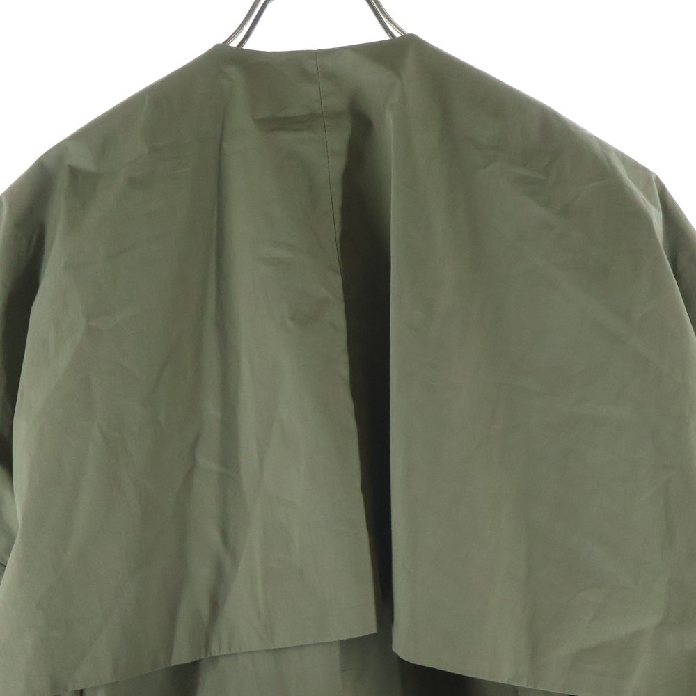 GANNI(ガニー) オーガニックコットン ノーカラー トレンチコート レディース カーキ