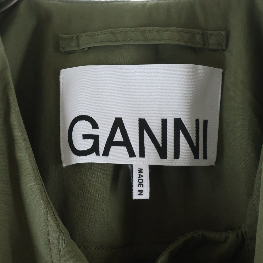 GANNI(ガニー) オーガニックコットン ノーカラー トレンチコート レディース カーキ