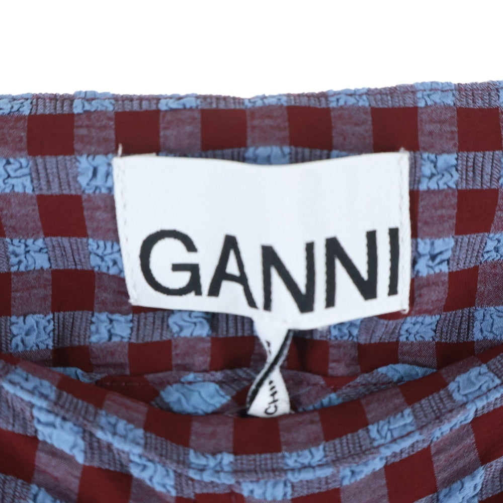 GANNI(ガニー) Gingham Check Pants ギンガムチェック サイドジップ シアサッカー パンツ レディース ブルー/レッド