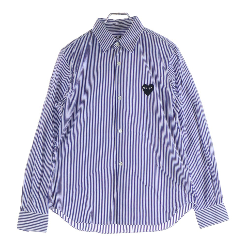 PLAY COMME des GARCONS(プレイコムデギャルソン) AD2023 フロントロゴワッペン ストライプ長袖シャツ ブルー AZ-B017