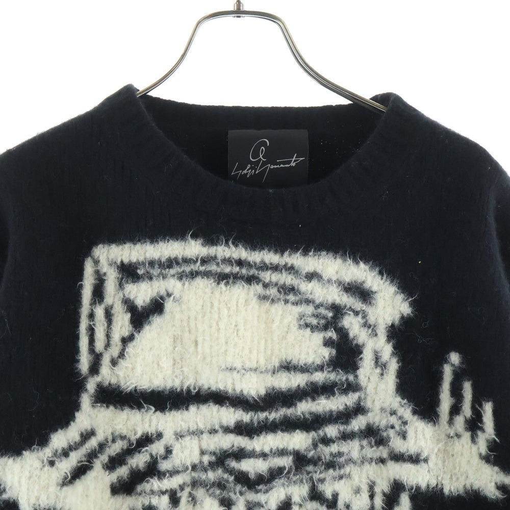 Yohji Yamamoto POUR HOMME(ヨウジヤマモト プールオム) 19AW ×YUUKA ASAKURA INTARSIA KNIT SWEATER 朝倉優佳 スカルグラフィック プルオーバー インターシャニット セーター ブラック HC-K32-992