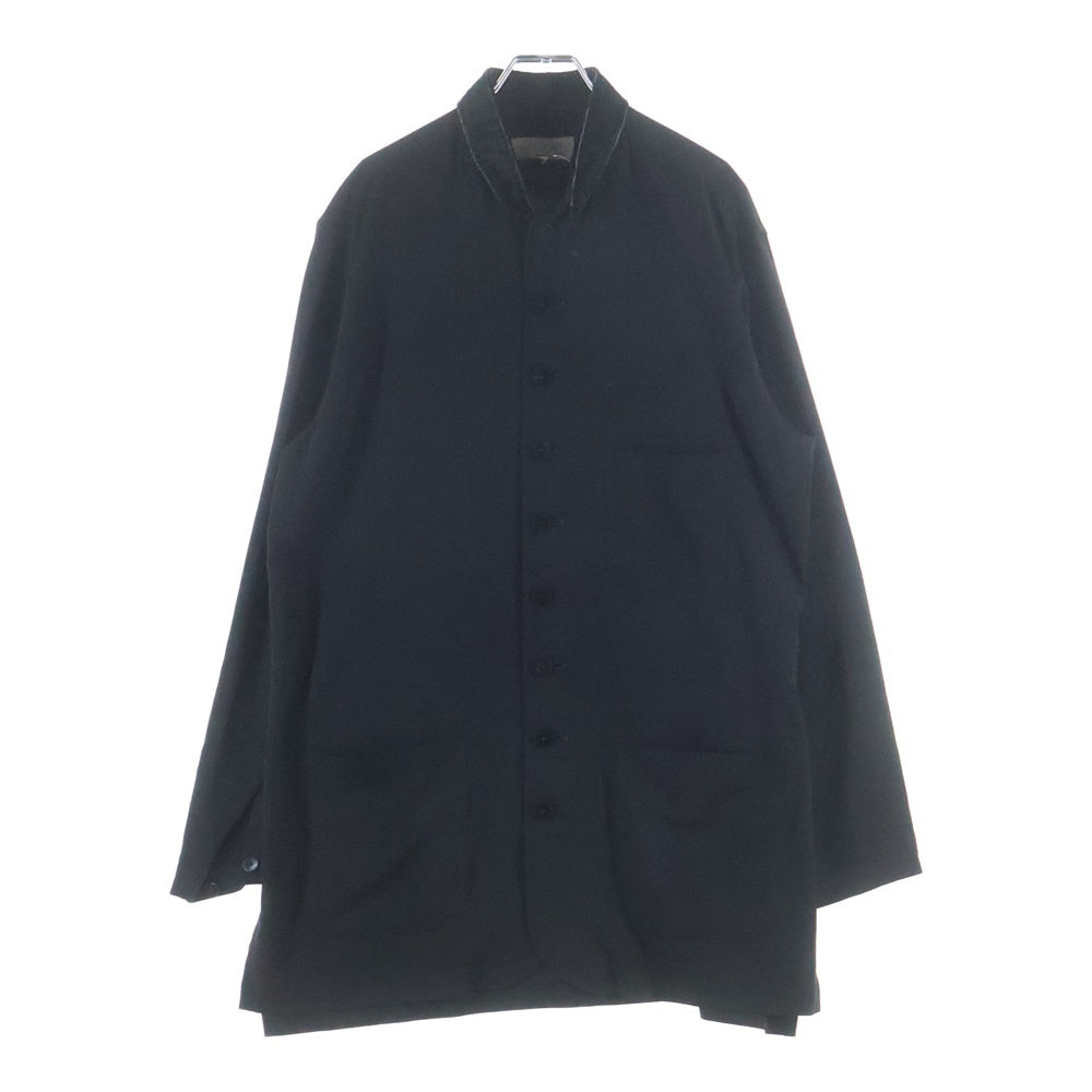 Yohji Yamamoto POUR HOMME(ヨウジヤマモト プールオム) 20SS ベルベットカラー切り替え マルチポケット 9B 長袖シャツ ブラック H-N-B45-500