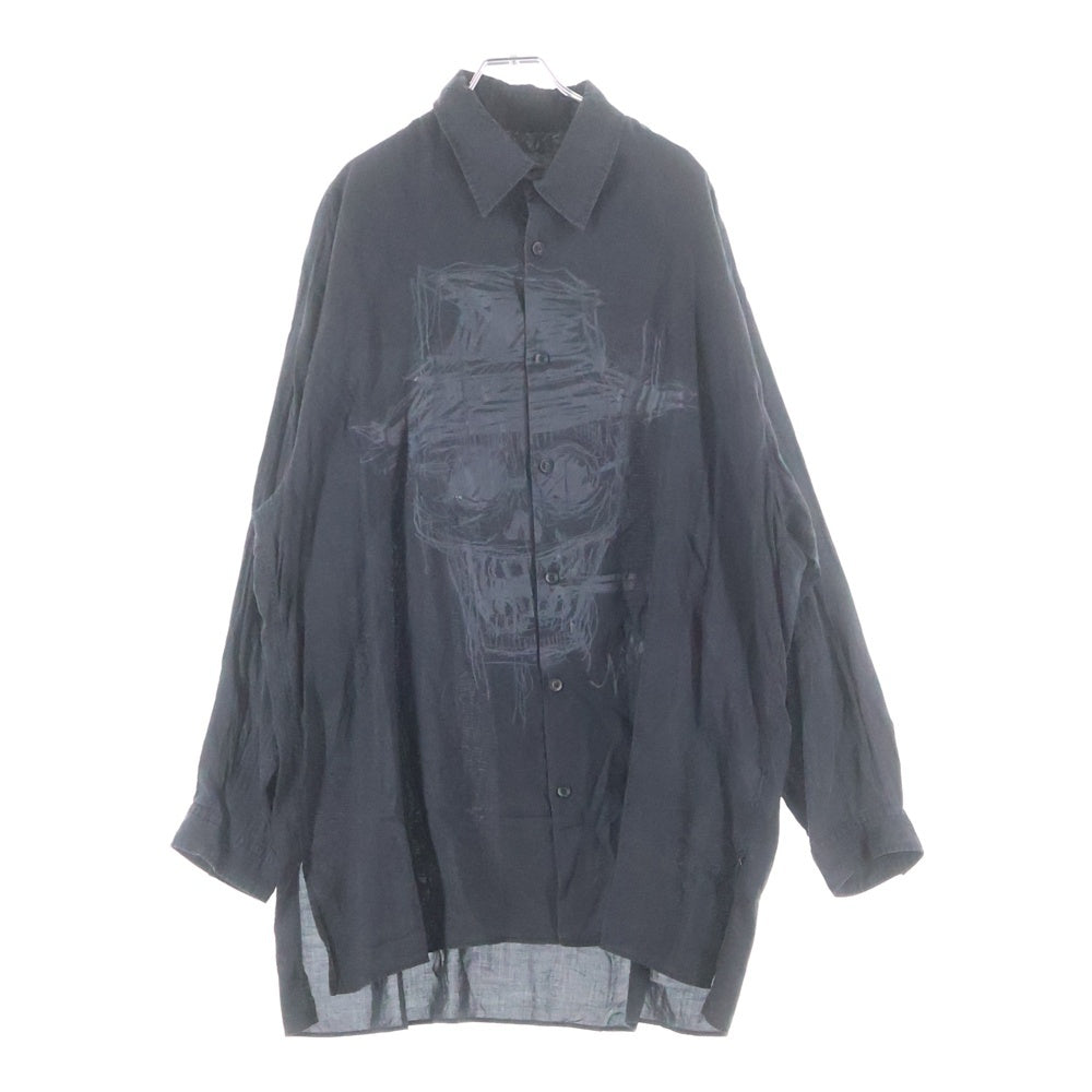 Yohji Yamamoto POUR HOMME(ヨウジヤマモト プールオム) 19AW ×YUUKA ASAKURA 朝倉優佳 フロントスカルグラフィック レギュラーカラーコットン シャツ ブラック HC-B28-230
