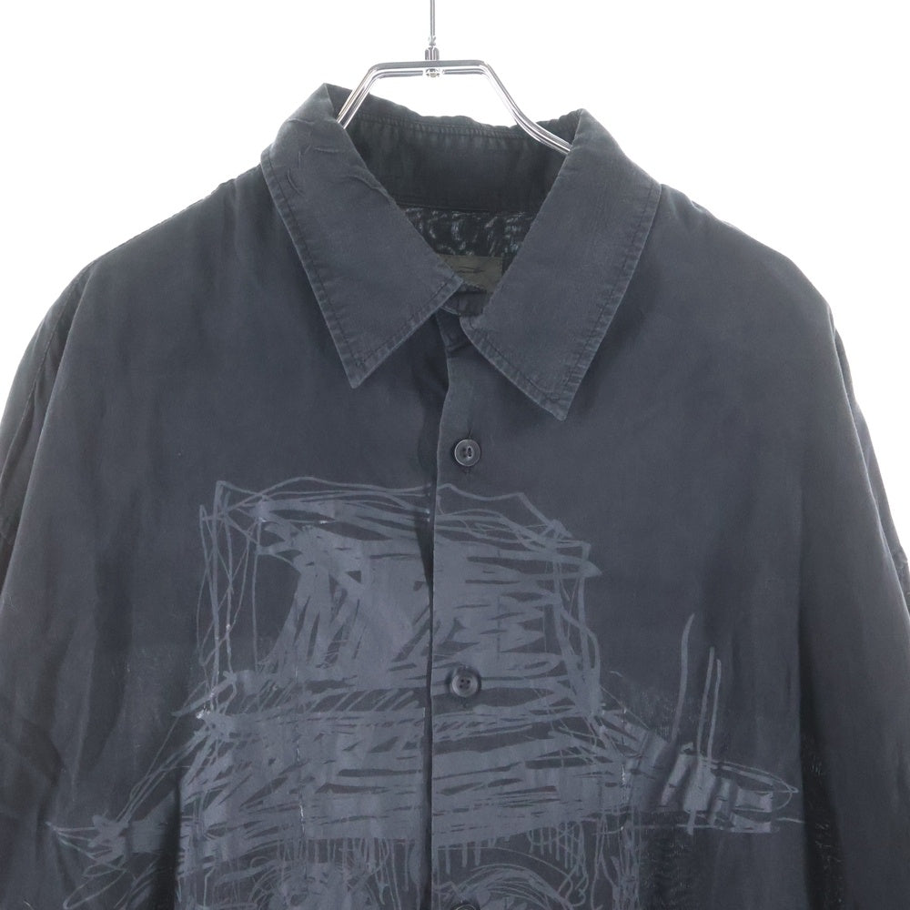 Yohji Yamamoto POUR HOMME(ヨウジヤマモト プールオム) 19AW ×YUUKA ASAKURA 朝倉優佳 フロントスカルグラフィック レギュラーカラーコットン シャツ ブラック HC-B28-230