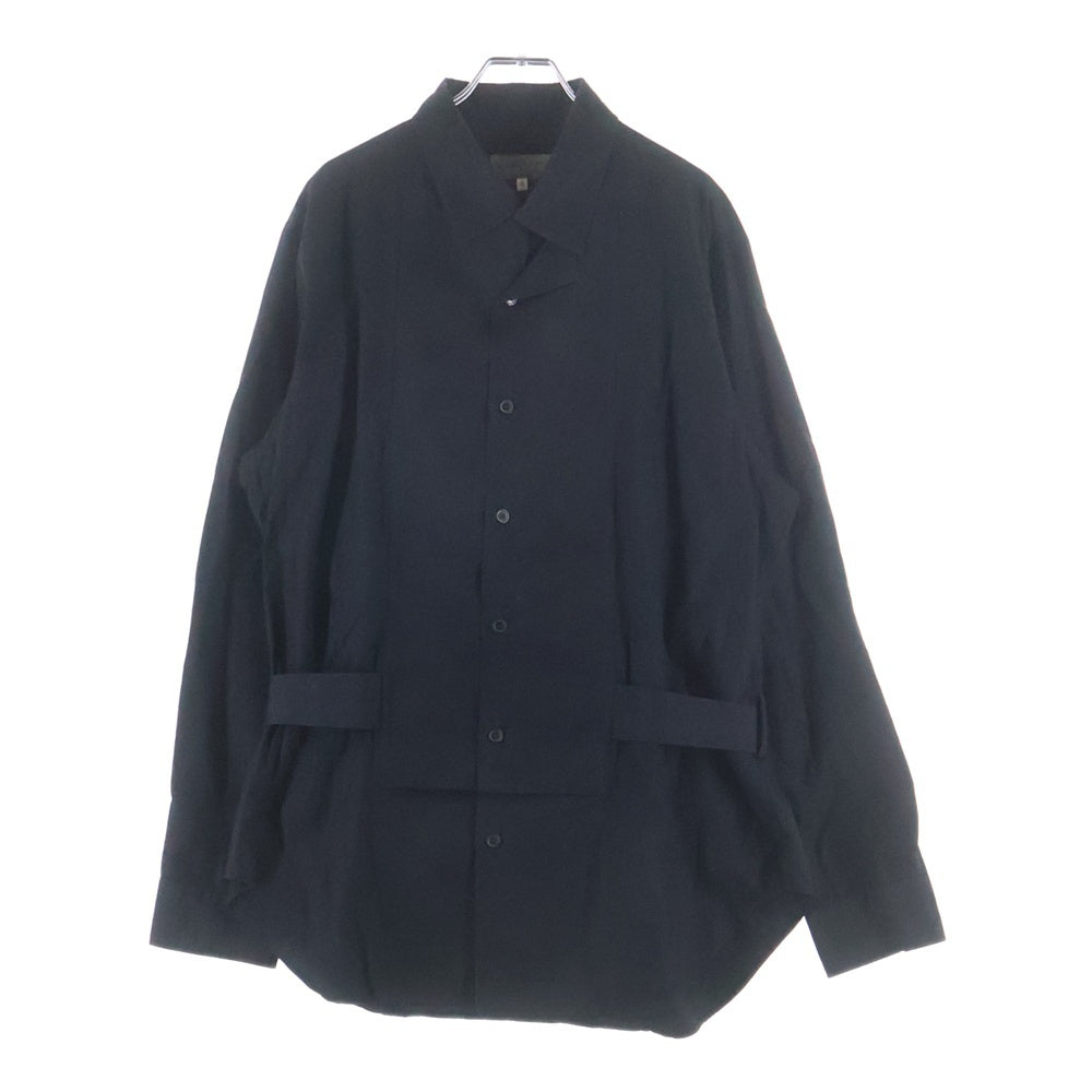 Yohji Yamamoto POUR HOMME(ヨウジヤマモト プールオム) 19AW ウエストベルト付き 襟レイヤード レギュラーカラー ブロードシャツ ブラック HC-B17-004
