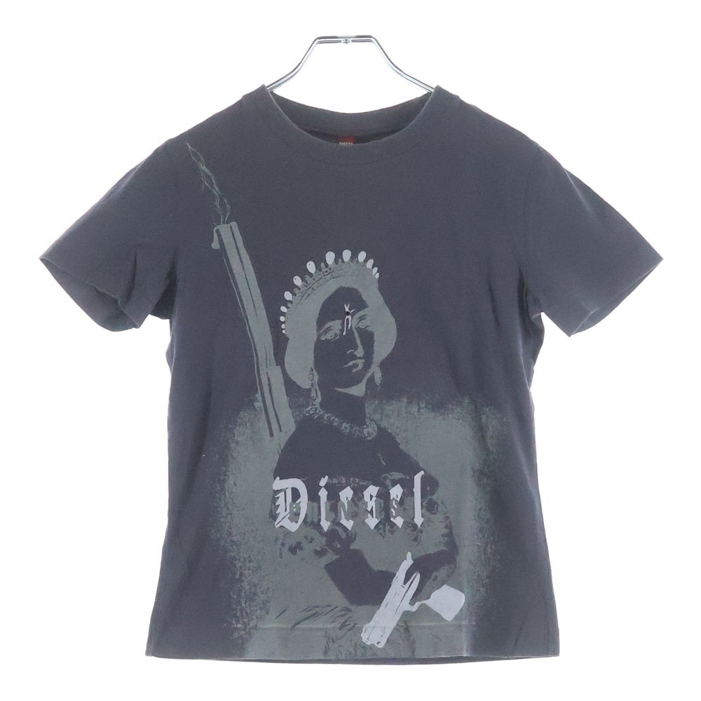 DIESEL(ディーゼル) 90-00S グラフィックプリント クルーネック コットン 半袖Tシャツ カットソー チャコールグレー レディース