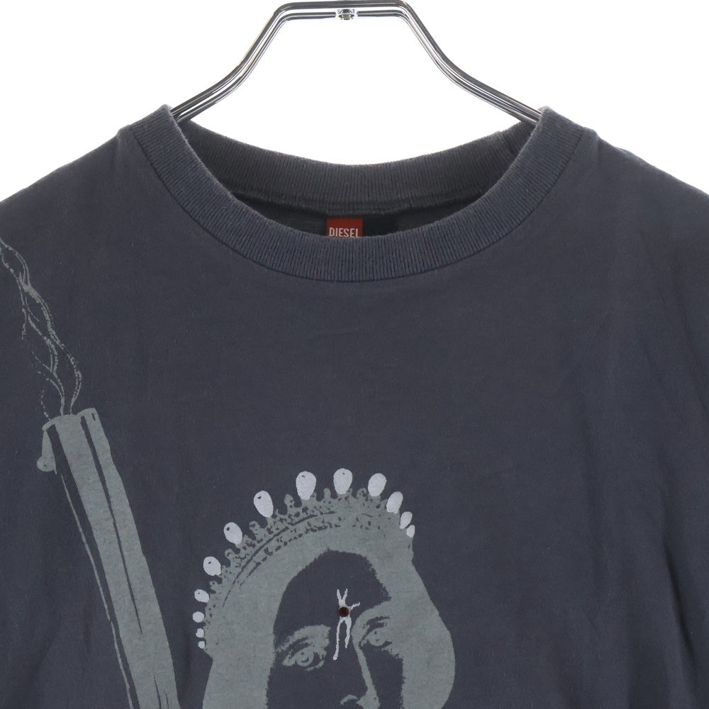 DIESEL(ディーゼル) 90-00S グラフィックプリント クルーネック コットン 半袖Tシャツ カットソー チャコールグレー レディース
