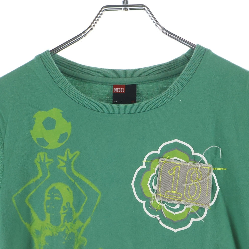 DIESEL(ディーゼル) 90-00S グラフィックプリント ナンバリングパッチ クルーネック 半袖Tシャツ カットソー グリーン レディース