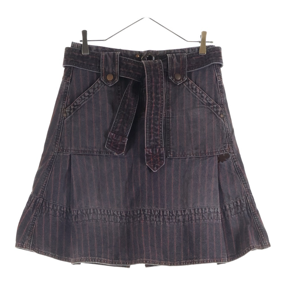 DIESEL(ディーゼル) 00S 切替デザイン ストライプ デニムスカート ブラウン/レッド レディース