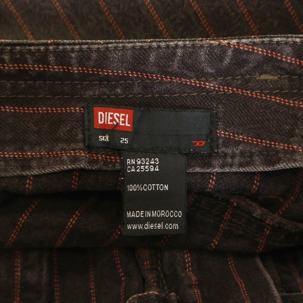 DIESEL(ディーゼル) 00S 切替デザイン ストライプ デニムスカート ブラウン/レッド レディース