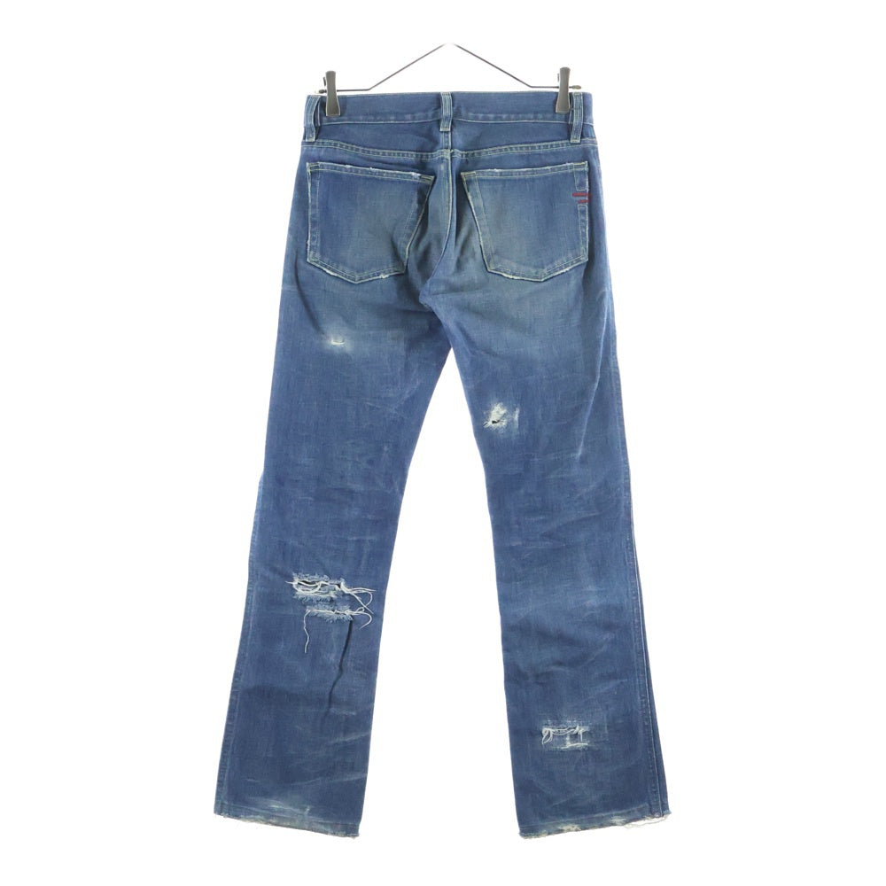 DIESEL INDUSTRY(ディーゼルインダストリー) 00S イタリア製 ダメージ加工 デニム セミフレアパンツ インディゴ レディース