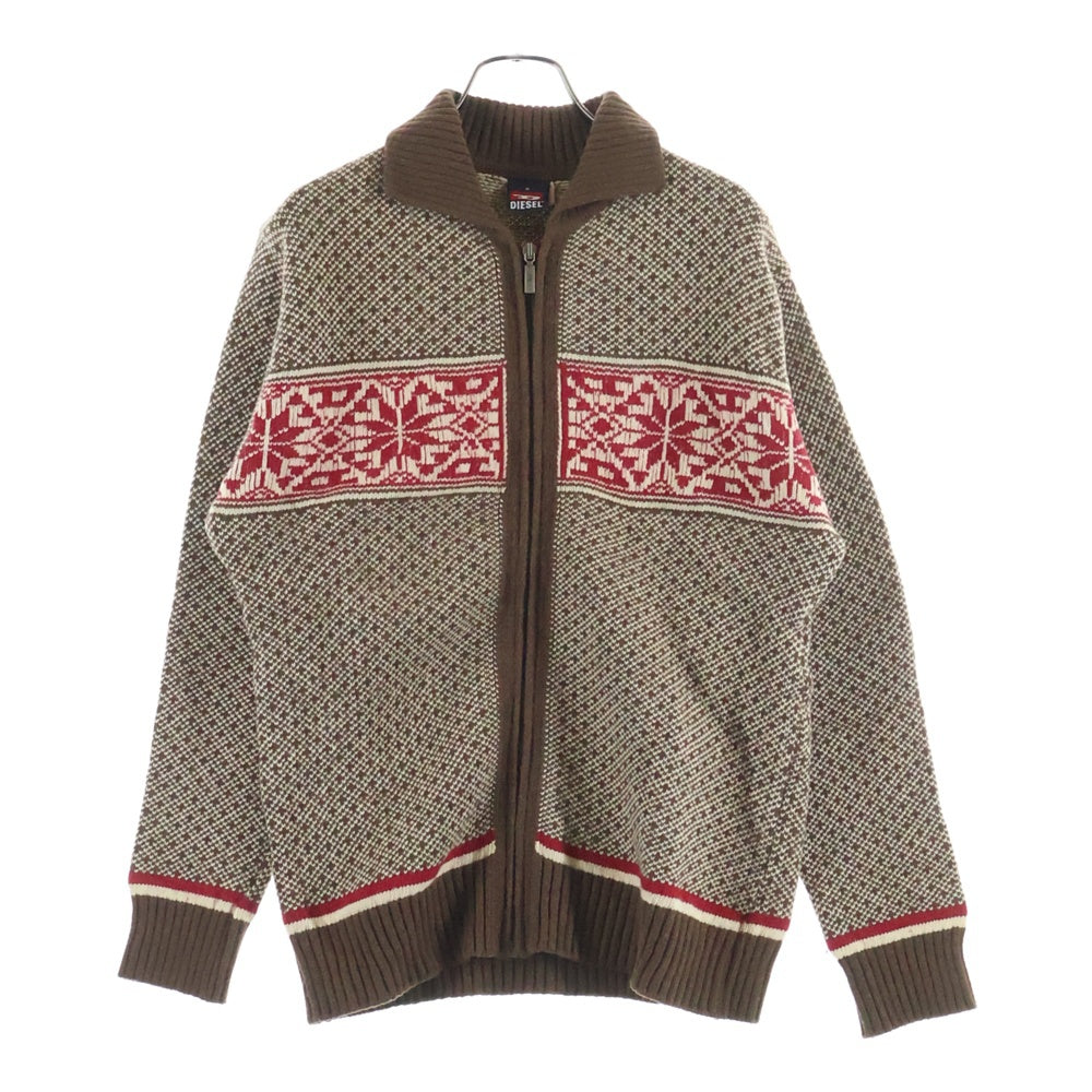 DIESEL(ディーゼル) 00S バーズアイジャガード ノルディック ジップアップ ニットジャケット ブラウン