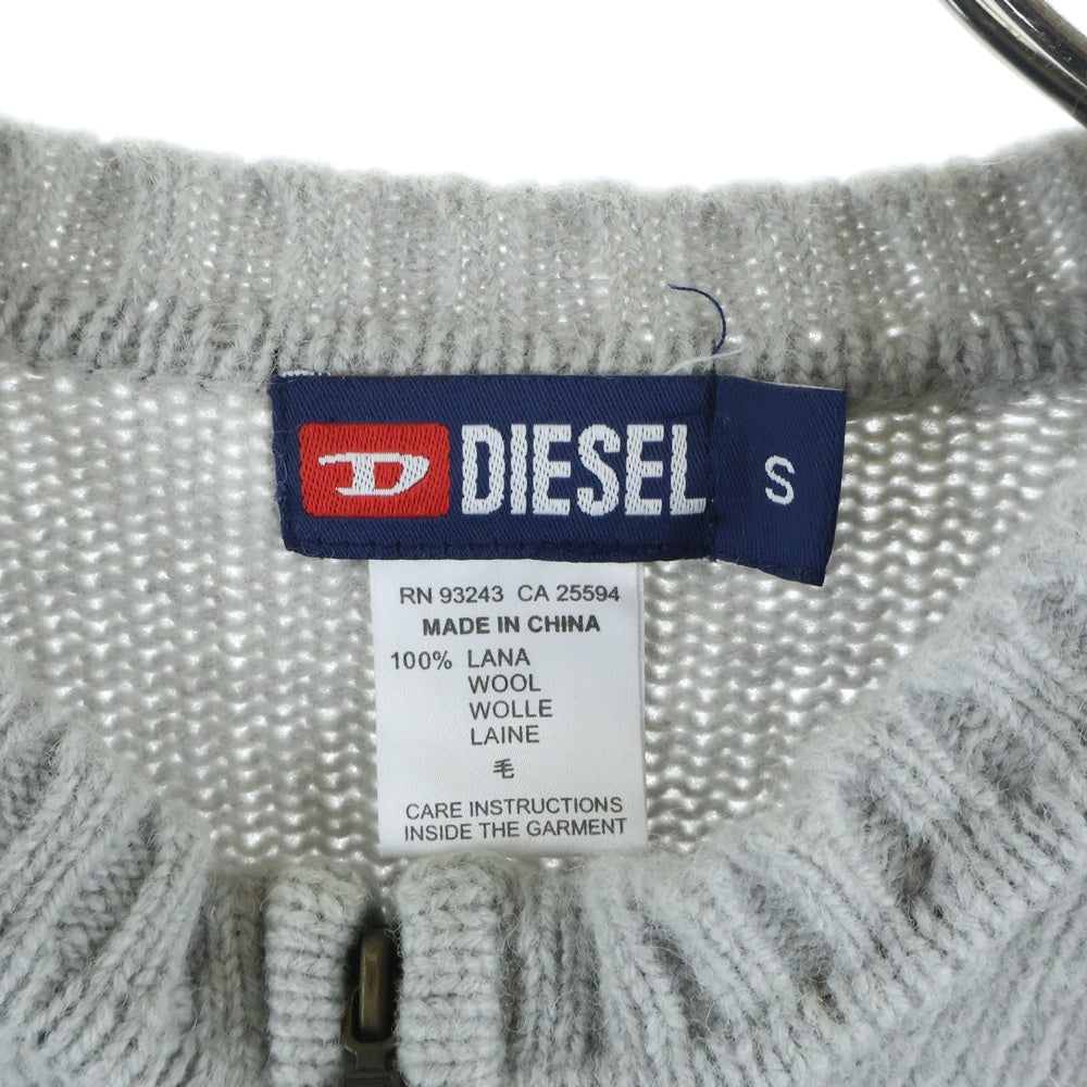 DIESEL(ディーゼル) 00S 裾ラインデザイン ロゴパッチ ジップアップ ニットカーディガン グレー