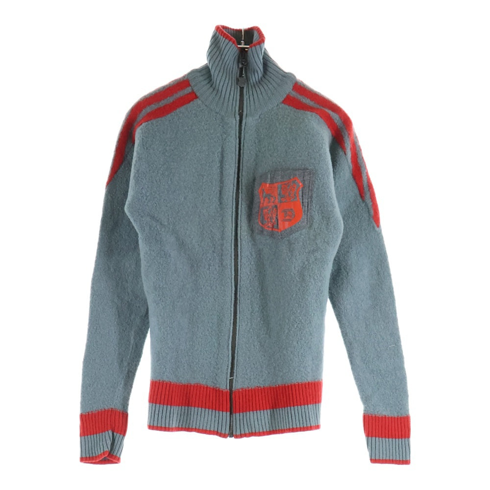 DIESEL(ディーゼル) 90-00S ショルダーライン エンブレムプリント スタンドカラー ドライバーズニット グレー/レッド レディース