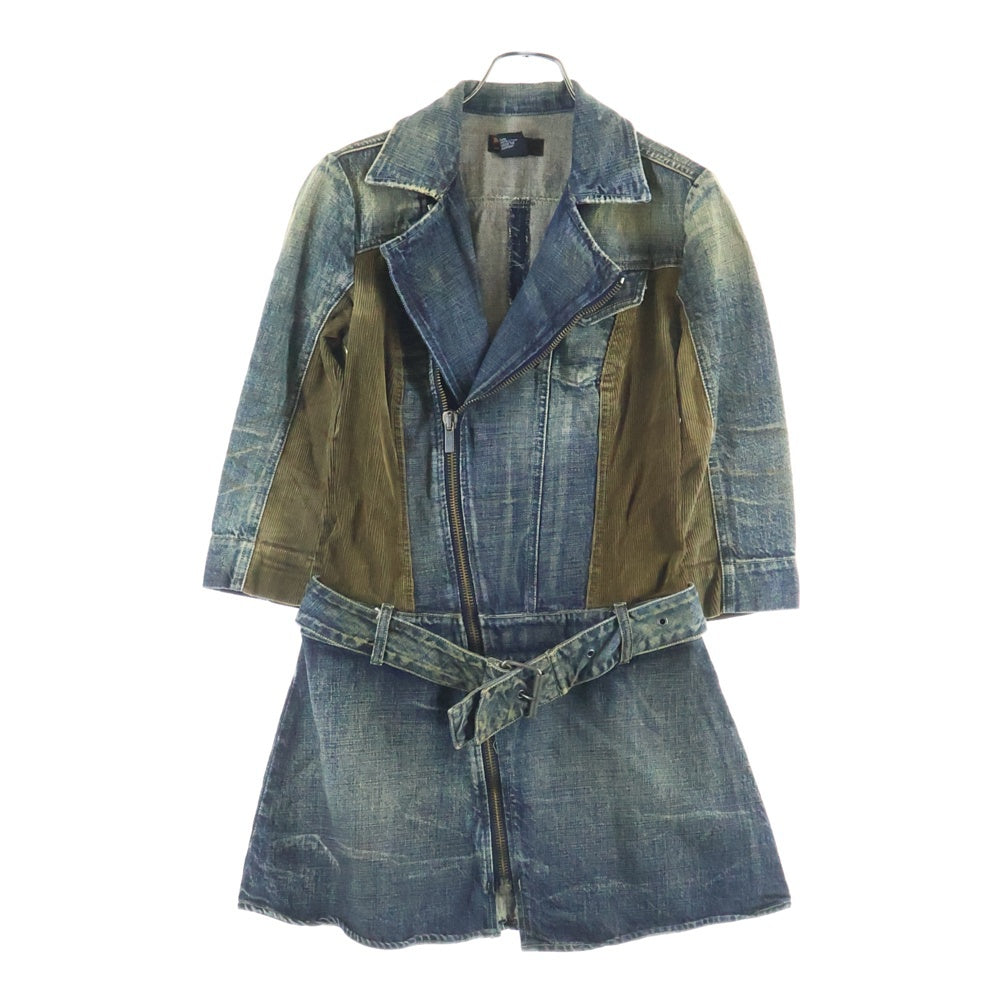 DIESEL(ディーゼル) 00S NOBLOUSE-LES コーデュロイ切替 ライダースデザイン デニムミニワンピース インディゴ/オリーブ レディース